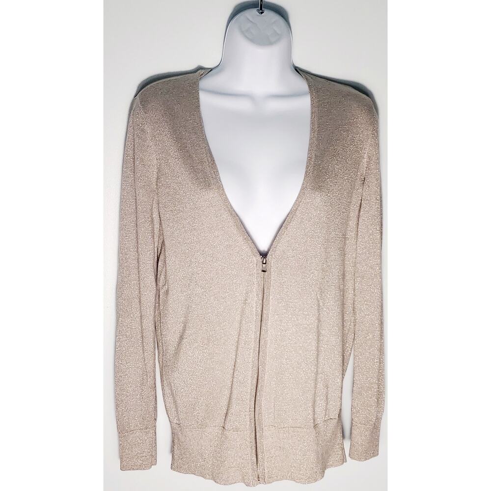 Loft Womens V-Neck Champagne Shimmer Cardigan Size Medium Sexy Resort Club Wear
